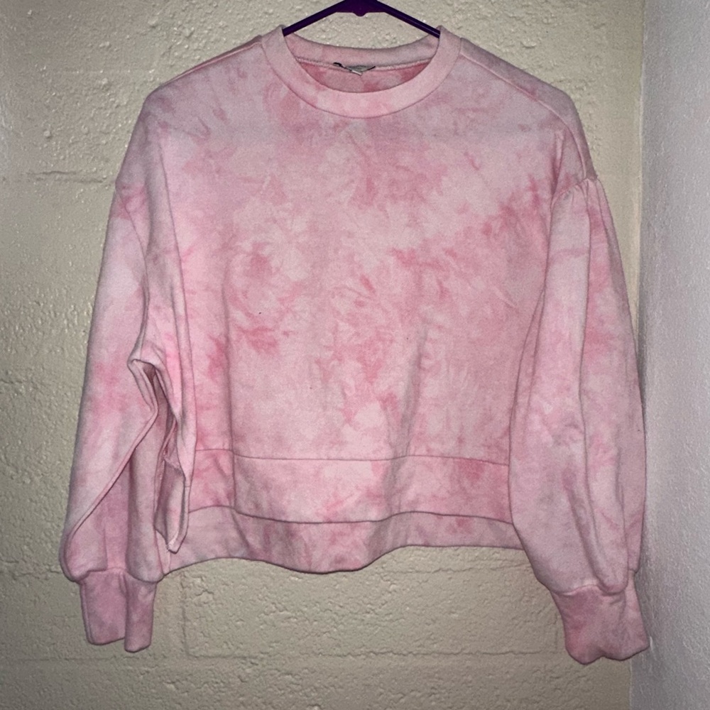 Tie Dye Crop Top Sweatshirt with puff sleeves by Crown & Ivy - Picture 1 of 8